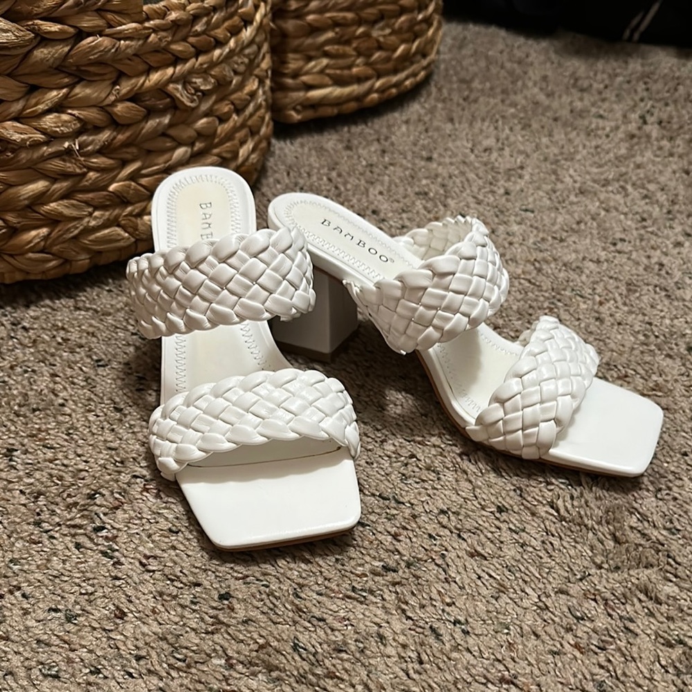 BAMBOO White Braided Heels